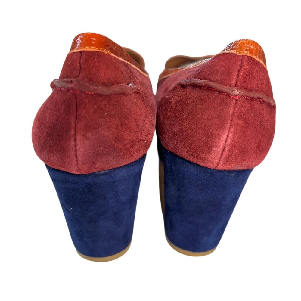 Pilcro and the Letterpress Wedge Loafers Burgundy Orange Navy 9.5 Suede Platform - Picture 3 of 10